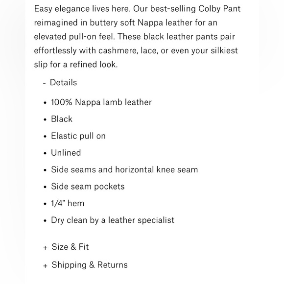 NWT La Ligne - Leather colby pants, size Large, in black nappa lamb leather - Picture 2 of 6